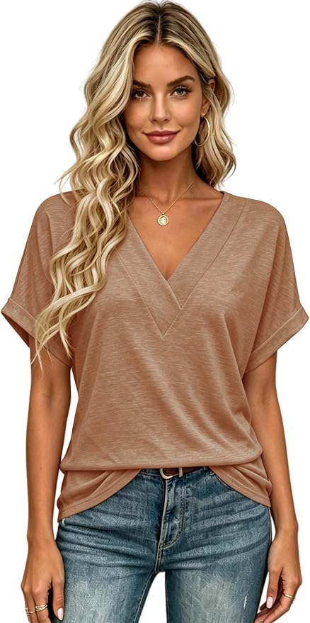T Shirts Short Sleeve V Neck Tees Womens Tops Beach Vacation Fashion Clothes 2026 Casual Summer Spring Fall Outfits - Image 2
