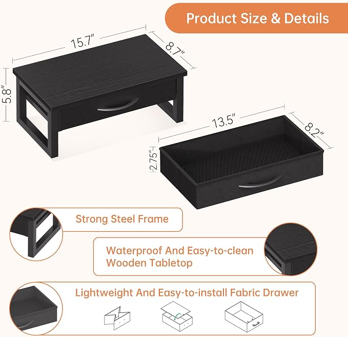 Computer Monitor Stand Riser, Desk Organizers and Accessories with Drawer, 2-Tier Laptop Stand for Desk, Office Organizer Storage, Wood - Image 6
