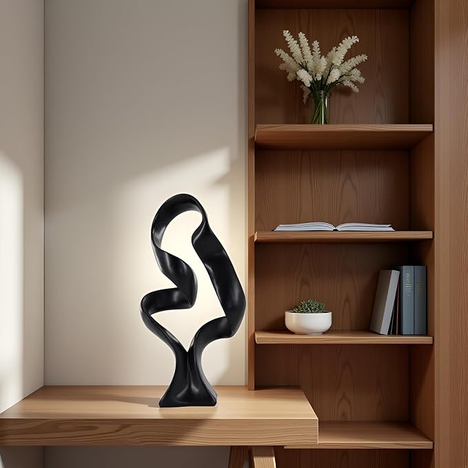 15" Modern Abstract Ribbon Decorative Sculpture, Knot Sculptures,Home Decor,Coffee Table Statues,Dining Living Room Desk Decor（Black） - Image 4