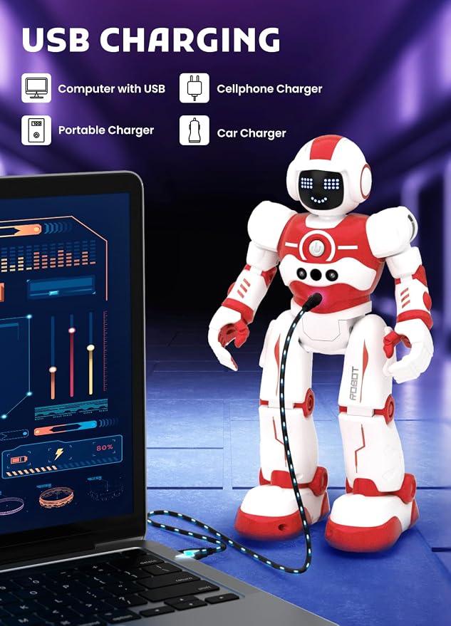 Robot Toys for Kids,Programmable Remote Control Smart Walking Dancing Robot Toy with Gesture & Sensing for Age 4 5 6 7 8 9 10 Year Old Boys Girls for Birthday Present,Red - Image 4