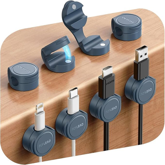 FLYLEAD 8-Pack Silicone Cord Organizer Magnetic Cable Clips, Adhesive | Resilient Yet Soft Rubber Cord Management Holder for Home Office Desk Accessories, Nightstand Phone Charger Wire Organization by Sincerityisworththewait