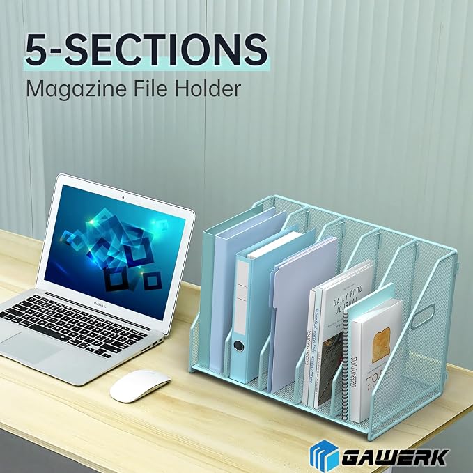 MINDEPOT Desk File Organizer Folder Holder with 5 Vertical for Office, Blue - Image 3