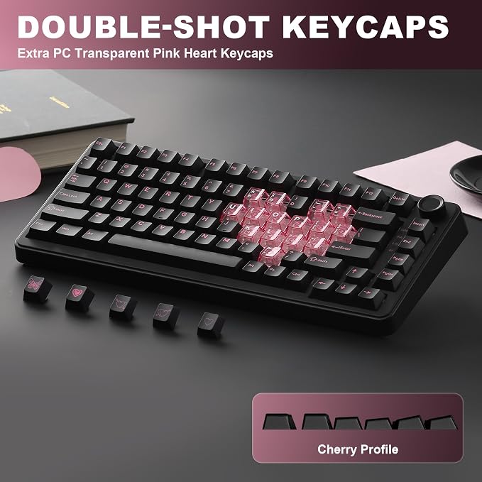 YUNZII B75 PRO 75% Wireless Mechanical Keyboard (Black Heart, CocoaV2) | Hot Swap Keyboard with Knob, Gasket Mount, Creamy Pre-lubed Switch for Smooth Typing, BT/USB-C/2.4G, for Gaming - Image 7