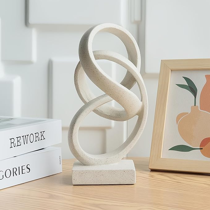 10" Modern Abstract Ribbon Decorative Sculpture, Knot Sculptures,Home Decor,Coffee Table Statues,Dining Living Room Desk Decor（White） - Image 2