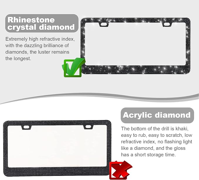 QUANQIUFEI Bling License Plate Frames for Women, Sparkly Rhinestone Diamond Car Accessories with Glitter Crystal Caps (1 Pack Black) - Image 3