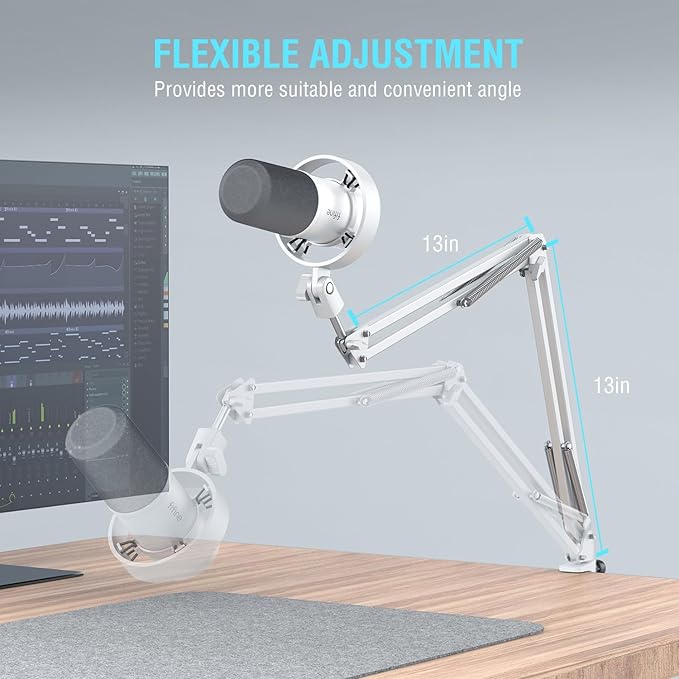 FIFINE AmpliTank K688CTW Dynamic Microphone with Boom Arm, XLR/USB Mic | Studio Vocal Podcast Mic Kit for PC, with Mute Button, Volume Knob, Headphone Jack, for Streaming Recording, White - Image 7