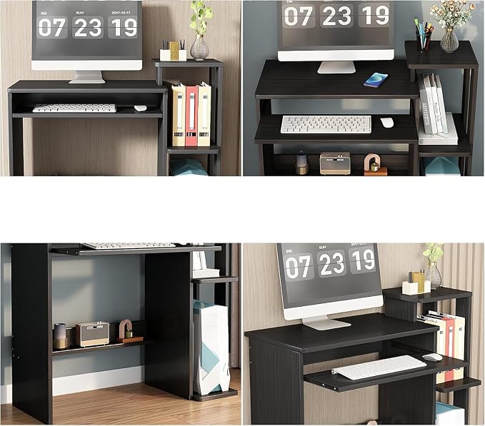 ALISENED Computer Desk with Storage Shelves, Home Office Desk with Monitor Stand, Small Writing Desk Table with Keyboard Tray,Study Table with CPU Stand for Small Spaces (35"-Black) - Image 4