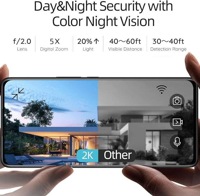 5G/2.4GHz WiFi Security Cameras Wireless Outdoor,2K Battery Home Security Camera with AI Detection,Siren, Surveillance Indoor Home Camera, Color Night Vision,2-Way Talk,IP65, Cloud/SD, Works Alexa - Image 4