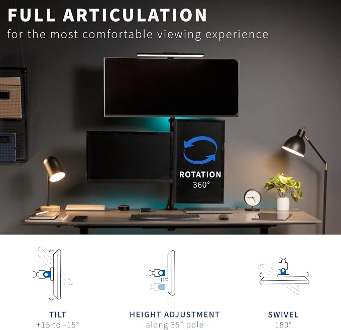 VIVO Triple LCD Monitor Desk Mount Stand Heavy Duty and Fully Adjustable, 3 Screens up to 30 inches STAND-V003T - Image 5