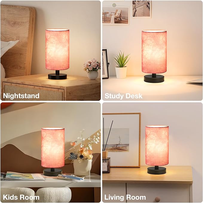 Fenmzee Small Table Lamps(Pink Shade - Black Base, 9" Inline Control) | 3000K LED Blub Included | 680 Lumens | Easy Assembly | Minimalist Design | E26 | for Kitchen | for Kids Room - Image 5