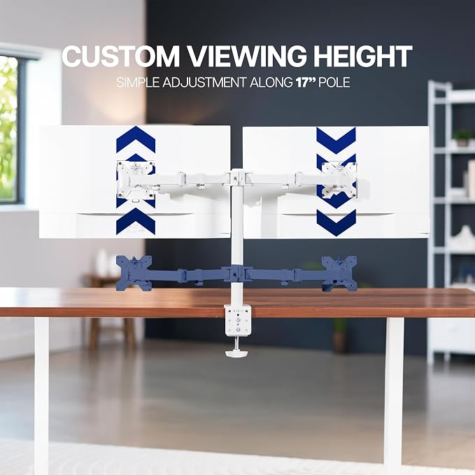 VIVO Dual Monitor Desk Mount for 13 to 30 inch Screens, STAND-V002W | White, Articulating, Adjustable Monitor Arm, Grommet or C-Clamp Mounting, Computer Stand for 2 Monitors, Holds 22 lbs Each - Image 5
