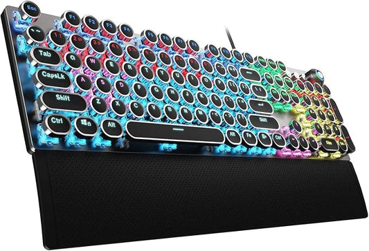 AULA F2088 Typewriter Style Mechanical Gaming Keyboard Wired,Blue Switches,Rainbow LED Backlit,Removable Wrist Rest,Media Control Knob,Retro Punk Round Keycaps,USB Wired Computer Keyboard by AULA