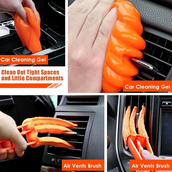 Car Cleaning Kit, Orange 17pcs Car Interior Detailing Kit with High Power Handheld Vacuum, Detailing Brush Set, Windshield Cleaner, Cleaning Gel, Complete Auto Accessories for Women Men Teens - Image 7