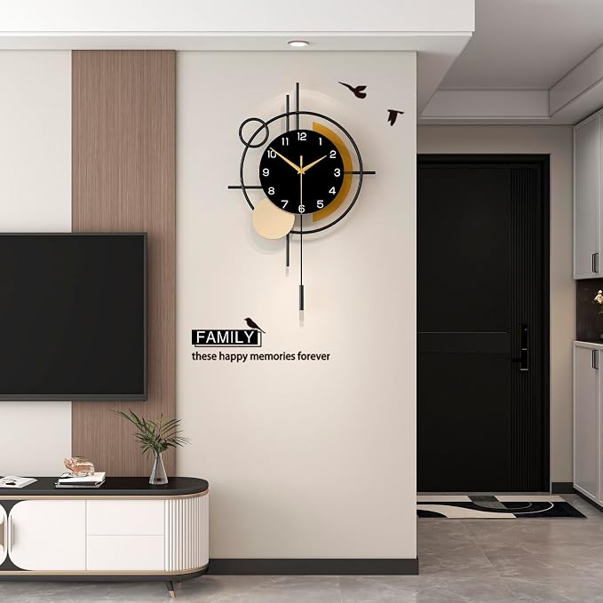 Wall Clock for Living Room Decor Decorative Wall Clock with Pendulum Silent Quartz Battery Operated Black Metal Large Clock for Dining Room,Kitchen,Home,Bathroom,Bedroom,13.8x21.3 in - Image 2