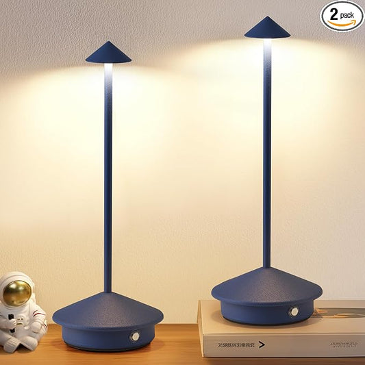 Modern Cordless Table Lamp Set of 2, Blue Portable LED Desk Lamps | 4000mAh, Rechargeable, Battery Operated Lighting for Bedroom, Dining Room, Restaurant, Coffee Shop, Camping, Night Light by NEWSEE