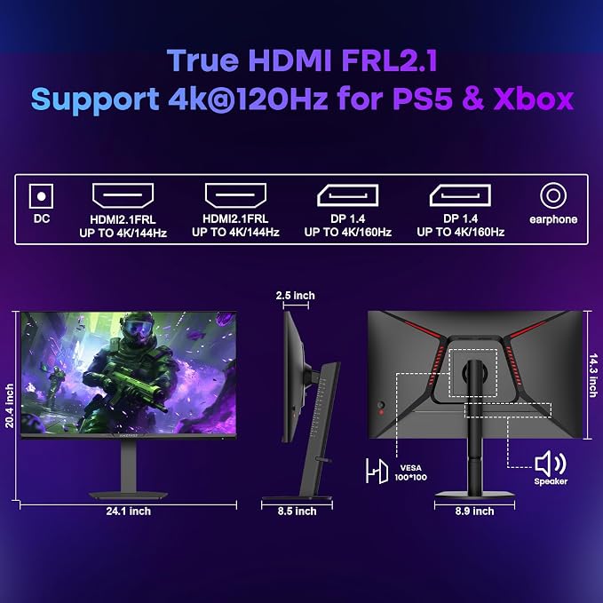 Amzfast 27" 4K Gaming Monitor, UHD 160Hz/FHD 320Hz Dual Mode, Fast IPS, 1ms MPRT, Height Adjustable, HDR400, 126% sRGB, HDMI 2.1, DP 1.4, PIP/PBP, Adaptive Sync, VESA 100x100 – AMZG27F6U - Image 9