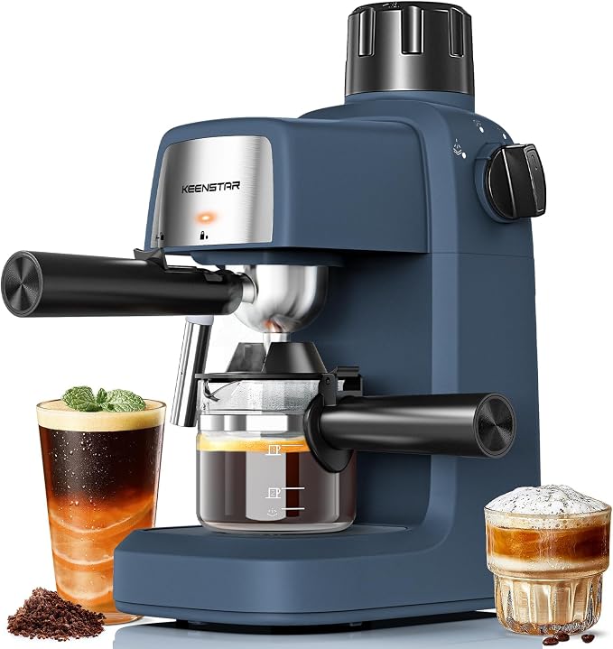KEENSTAR 3.5Bar Espresso Machine with Milk Frother, 800W Compact Espresso and Cappuccino Maker, Preheating Function, 4-Cup Espresso Maker for Latte or Cappuccino, Gift for Coffee Lovers Upgrade by KEENSTAR