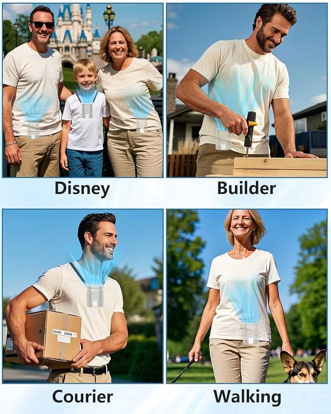Shirt Fan Clip on Belt Hip Pants Back- Personalized Portable Waist Fans that Blow Cold Air,USB Chargeable Hangs round Neck Cooler Ac,Silencioso Waist Band Body Cooling Products for Woman Man Kid Gray - Image 7
