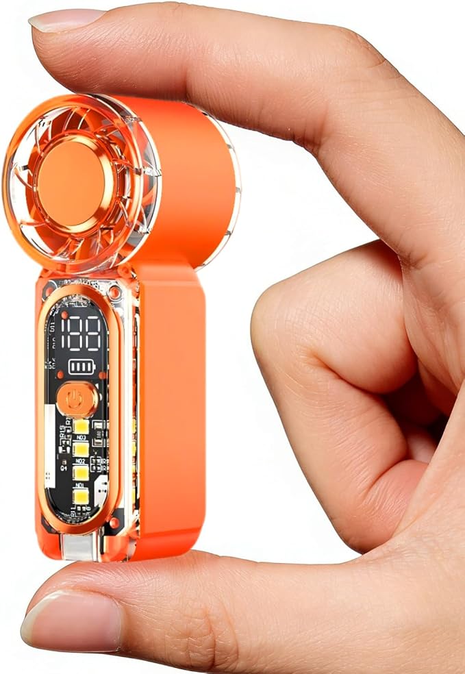 Portable Mini Handheld Fan, 100 Speed Adjustable Pocket Fan with Digital Display, USB-C Rechargeable Personal Fan, Long Battery Life, Small Cooling Fan for Travel(Orange) by HUIQIHK