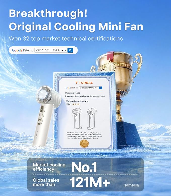 TORRAS COOLiFY iva Handheld Fan with Ice Cooler, [Chill by 50°F], 0-100 Adjustable Speed, Super Mini Powerful Portable Fan 4900mAh Rechargeable, Hand Fans for Travel Essentials,Mothers Day Gifts,Ivory - Image 2