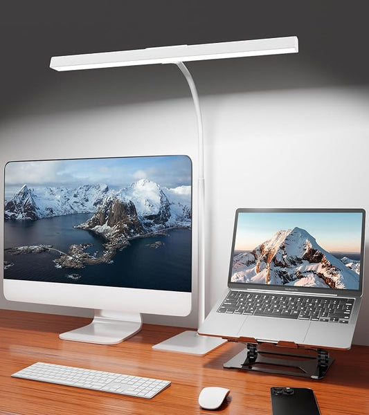 LED Desk Lamp for Home Office with Base, Eye-Caring Desk Light 12W | Tall Lamp for Computer Monitor Task Reading, Adjustable Gooseneck, 5 Dimmable Brightness & Color, Touch Control, Timer by Kaulsoue