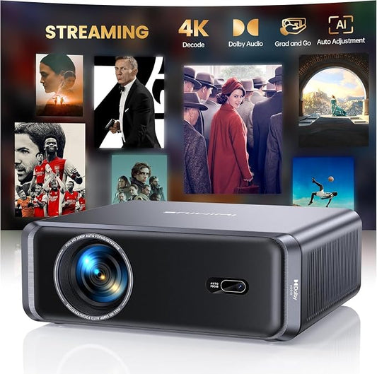 [Built-in Official App/4K Support/Compact]Smart-Projector with WiFi6 and Bluetooth, Outdoor Movie Projector & DoIby , Compatible with YouTube/PrimeVideo, AI Auto Focus, Portable Home Proyector by iWIMIUSSmartProjector