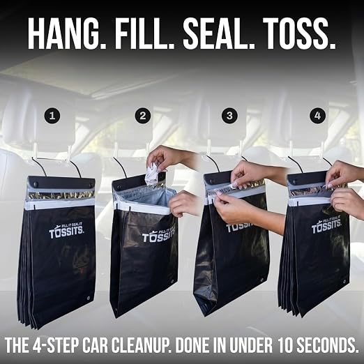 Tossits Recycled Disposable Car Trash Bags – Leakproof, Smell Proof Hanging Garbage Bags for Car, Truck, SUV, RV & Vehicle – Black, 42 Count Disposable Automotive Trash Bags - Image 3