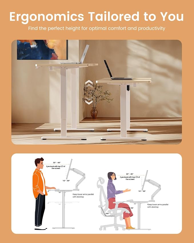 ErGear Height Adjustable Electric Standing Desk, 55 x 28 Inches Sit Stand up Desk, Memory Computer Home Office Desk, Natural - Image 7