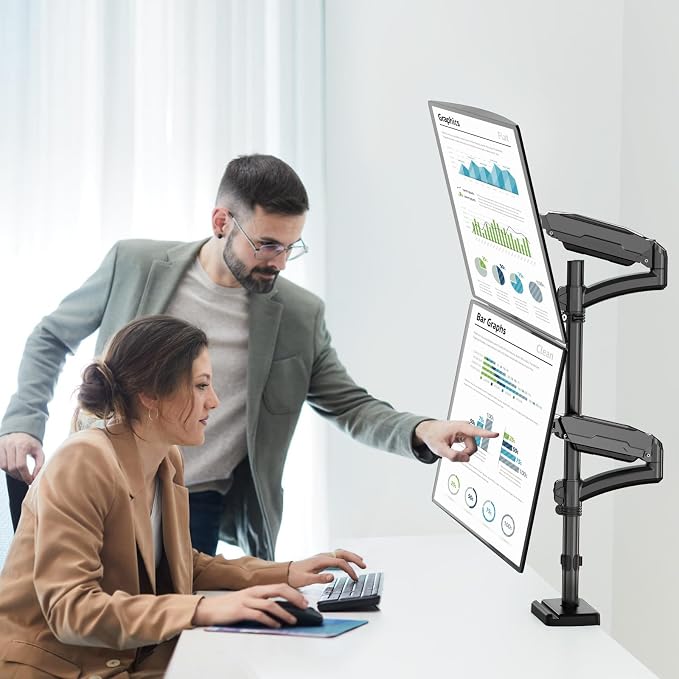 MOUNT PRO Vertical Dual Monitor Mount, Stacked Monitor Stand for 2 Computer Screens up to 32 inches, Full Motion Adjustable Tall Display Desk Mount, Each Arm Holds up to 17.6lbs, VESA Mount - Image 8