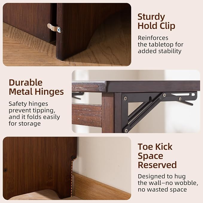 Bamboo Folding Desk with Storage, Foldable Desk for Small Spaces, Brown | Space-Saving Computer Desk with Storage, Compact Size, Writing Study Table for Home Office, Bedroom, Dorm, Apartment - Image 5