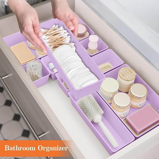 SpaceHacks 25 PCS Plastic Drawer Organizer Set, 4-Size Versatile Organizer Trays & storage Bins for Makeup, Jewelry, and Gadgets in Bathroom, Bedroom and Office, Purple - Image 6