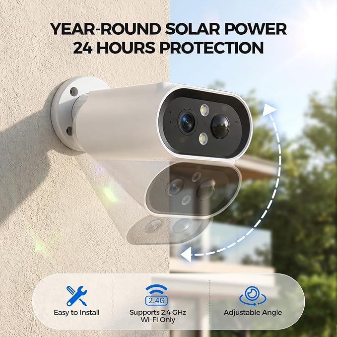 AlkiVision Solar Security Cameras Wireless Outdoor - 2K Night Color Vision Cameras for Home Security, AI Motion Detection, 360° View, Spotlight, 2-Way Audio, Siren, IP67 Waterproof, SD/Cloud Storage - Image 5