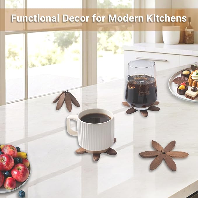Yuoyar Wooden Tree-Shaped Coasters Set for Coffee Table, Kitchen - Image 5