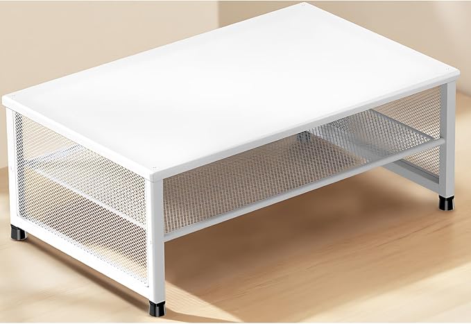 ECOLOVI 2-Tier Computer Monitor Stand Riser, Desk Organizer for Monitor, Printer & Laptop Stand, Desktop Workspace Organizers for Office Supplies(White) by ECOLOVI