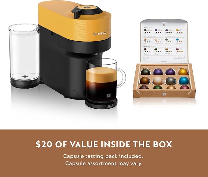 Nespresso Vertuo Pop+ Coffee Machine with Milk Frother, Mango Yellow | Yellow coffee and espresso maker by De'Longhi with compact design. Aeroccino3 frother bundle for hot or cold foam drinks. - Image 8