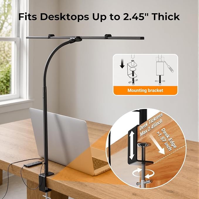 LED Desk Lamps for Home Office, Adjustable Swing Arm Desk Lamp with Clamp | Gooseneck Tall Clip on Desk Light for Sewing,Reading,Draw,Workbench,Study,Puzzle,Craft,Monitor,Architect,Computer,Task - Image 7