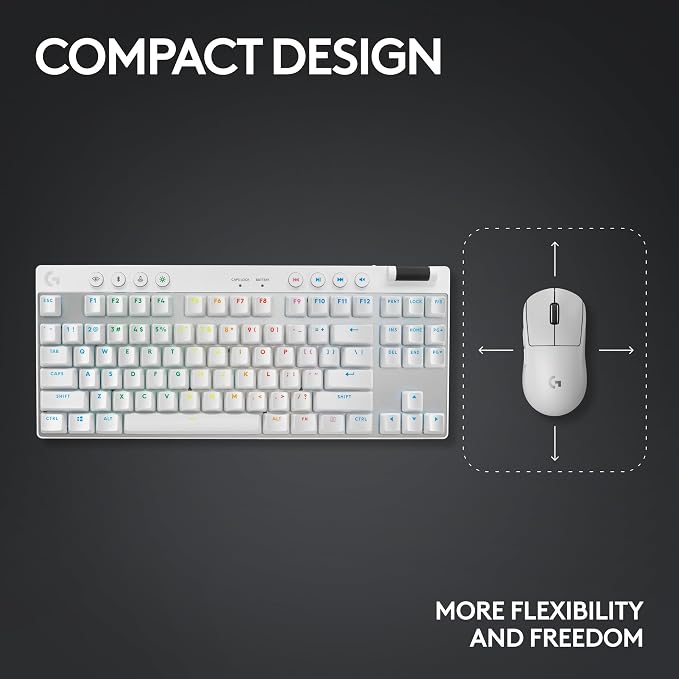 Logitech G PRO X TKL Lightspeed Wireless Gaming Keyboard (Tactile) - White | Lightspeed wireless, Ultra-Portable Tenkeyless Design, LIGHTSYNC RGB, PBT keycaps, Tactile Switches - Image 7