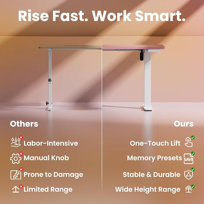 HUANUO 32" Small Electric Standing Desk Adjustable Height, 4 Memory Height Settings, Sit Stand Up Desk for Home Office & Computer Workstation, Pink - Image 8