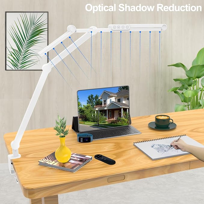 Micomlan Architect Desk Lamp with Clamp, Led Desk Lamp for Home Office with Remote Control, 24W Bright Dimmable Computer Light with Atmosphere Lighting Adjustable Table Light(Remote) - Image 6