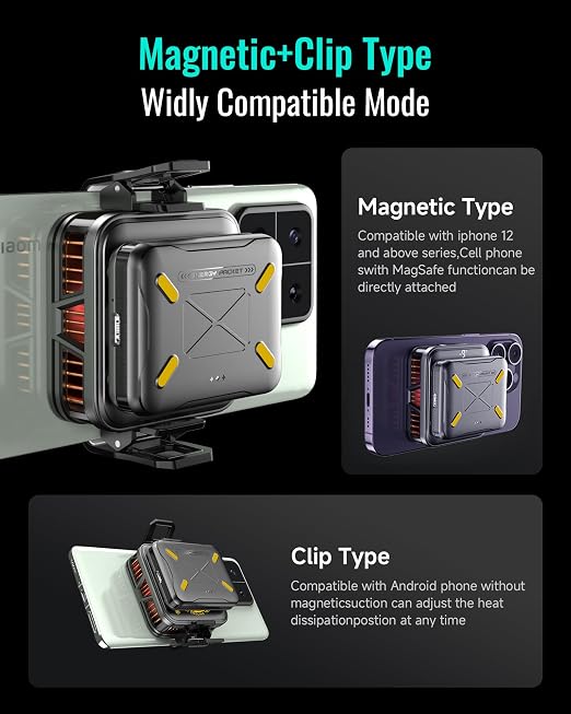 Magnetic Phone Cooler with 2500mAh Detachable Battery, Low to 15.8°F Radiator Wireless Fan with AI Temp Control & RGB, Compatible with iPhone 16/15/14/13/12 Series, Samsung, and Most Smartphones - Image 5