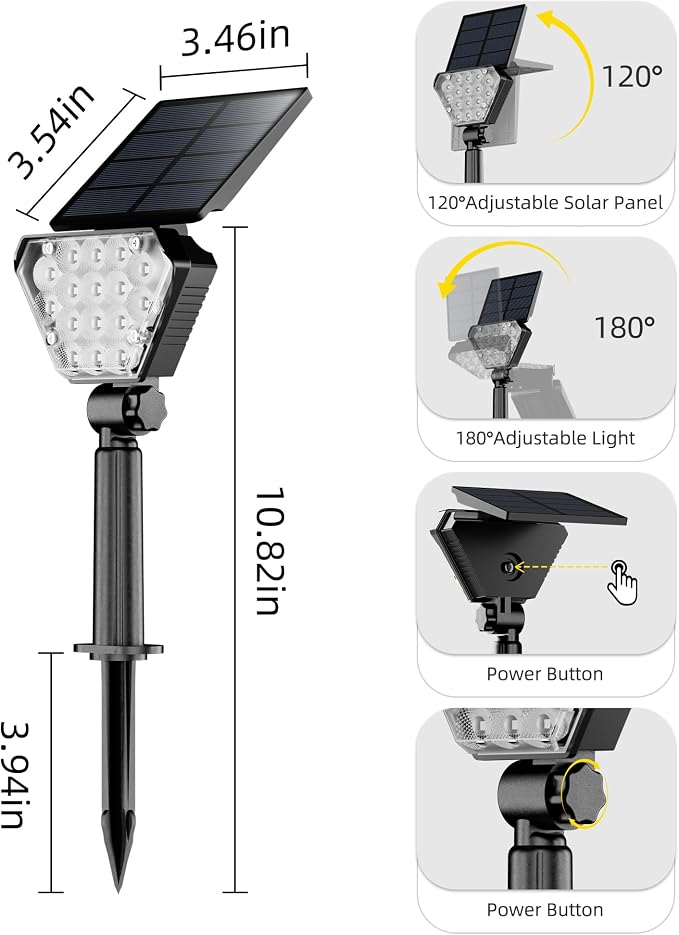 T-SUN Solar Lights Outdoor Waterproof IP65, 6 Pack LED Solar Spot Lights Color Changing IP65 Waterproof Smart Auto On/Off for Outside Landscape Garden Yard Lawn Pathway Patio Driveway - Image 7