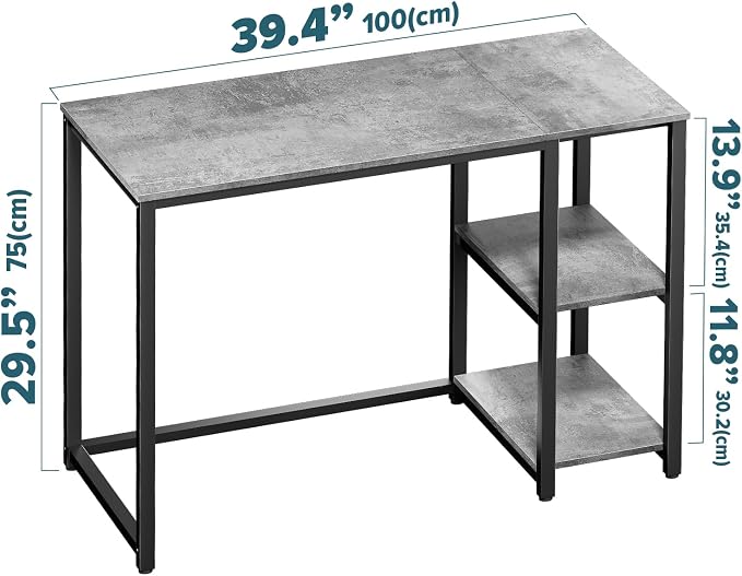 SINPAID Computer Desk 40 inches with 2-Tier Shelves Sturdy Grey Desks with Large Storage Space Modern Gaming Desk Study Writing Laptop Table, Gray - Image 3
