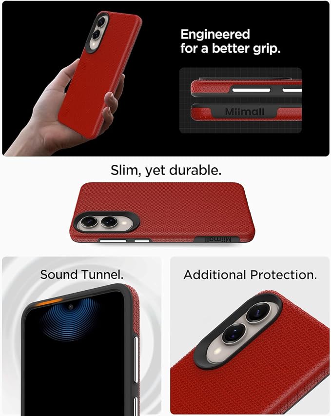 Miimall Slim ＆ Rugged for Samsung Galaxy S25 Edge 5G Phone Case, 10FT Mil-Grade Shockproof Dropproof, Anti-Slip Grip Anti-Scratch Men Thin Heavy Duty Phone Cover para Samsung S25 Edge 5G, Red - Image 7