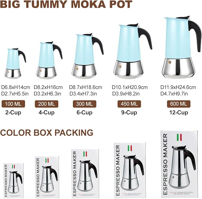 12 Cup Stovetop Espresso Maker Stainless Steel Moka Pot Stove Top Percolator Italian Coffee Makers Capable Mocha Greca Machine Cafe Classic Induction Cookers for Home and Camping 600ml 20oz - Image 2