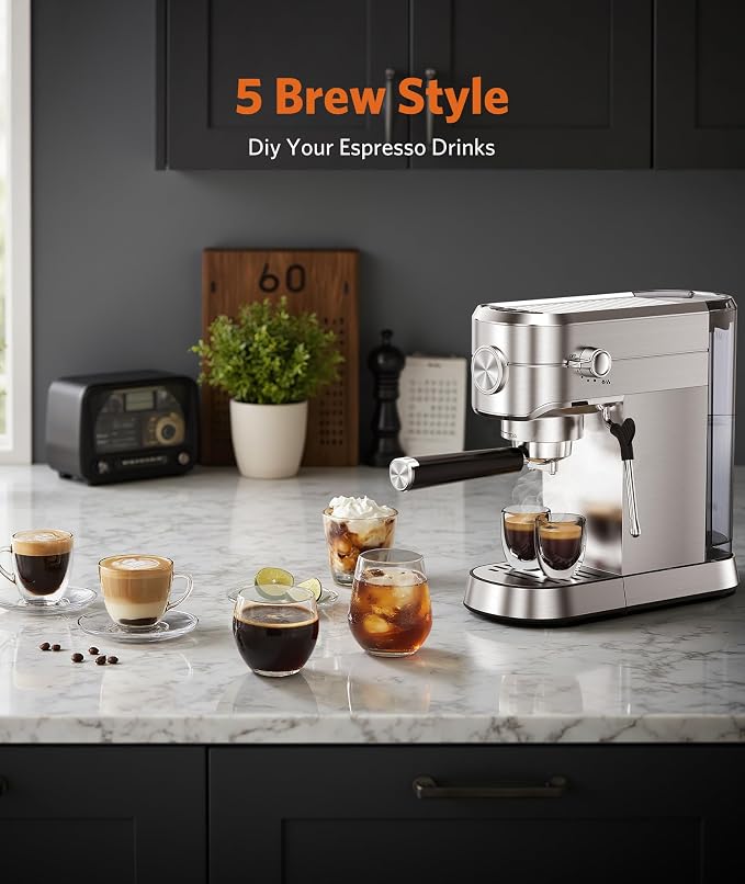 COWSAR Espresso Machine,Expresso Coffee Machines,Espresso Maker with Milk Frother Steam Wand & 40oz Removable Water Tank，Stainless Steel Compact Cappuccino & Latte Machine - Image 2