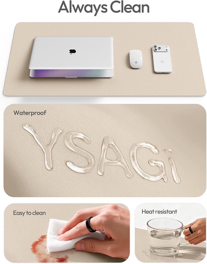 YSAGi Leather Desk Pad Protector, Office Desk Mat, Large Mouse Pad, Non-Slip PU Leather Desk Blotter, Waterproof Laptop Desk Writing Pad for Office and Home (23.6" x 13.8", Eggshell) - Image 7