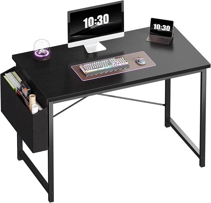 OLIXIS Computer Desk, 44 Inch Gaming Desks for Home Office Small Spaces | Writing Study Craft Work Table, Computer Workstation for Bedroom with Storage Bag, Black by OLIXIS