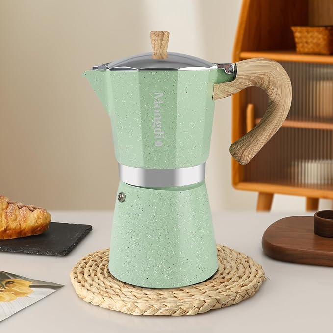 Mongdio Stovetop Espresso Maker Moka Pot, Cuban Coffee Maker Stove top coffee maker Moka Italian Espresso Greca Coffee Maker Brewer Percolator, 12 Espresso Cups, 20 oz - Green - Image 8