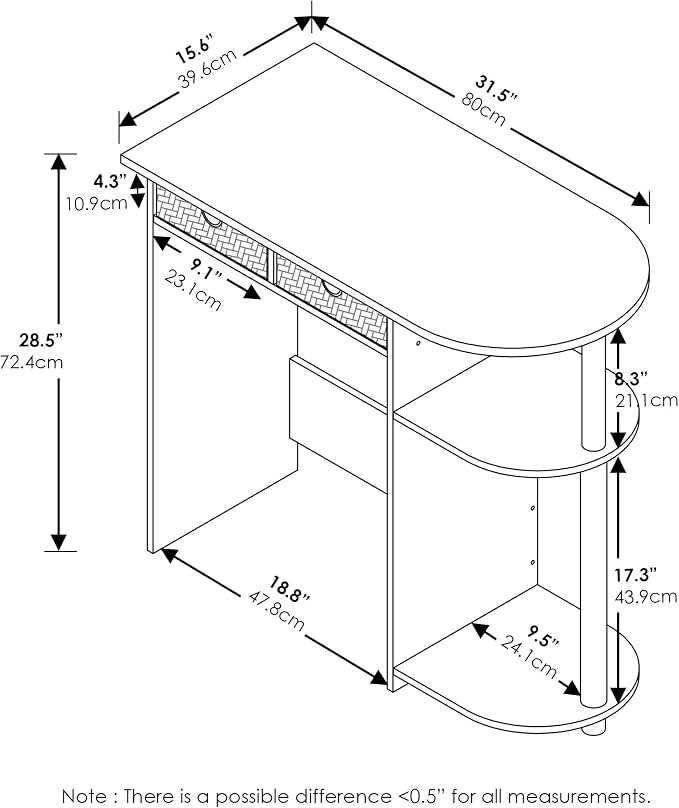 Furinno Go Green Desk, 31.5" Wide Gaming Desk with 2 Side Shelves and Storage Bins, Computer Desk, Office Desk for Home Office, Study Room, Dorm, Bedroom, Beech - Image 3