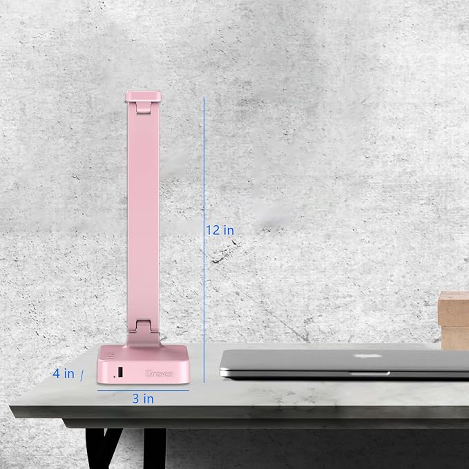 Drevet LED Desk Lamp, Desk Light with 1 USB Charging Port and 2 AC Power Outlet, 3 Lighting Modes, 3 Level Brightness,1H Timer, Touch Control, Eye-Caring Home Office Foldable Table Lamp (Pink) - Image 4